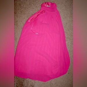 Elegant Pink Women's pleated dress with cowl neck and no sleeves.